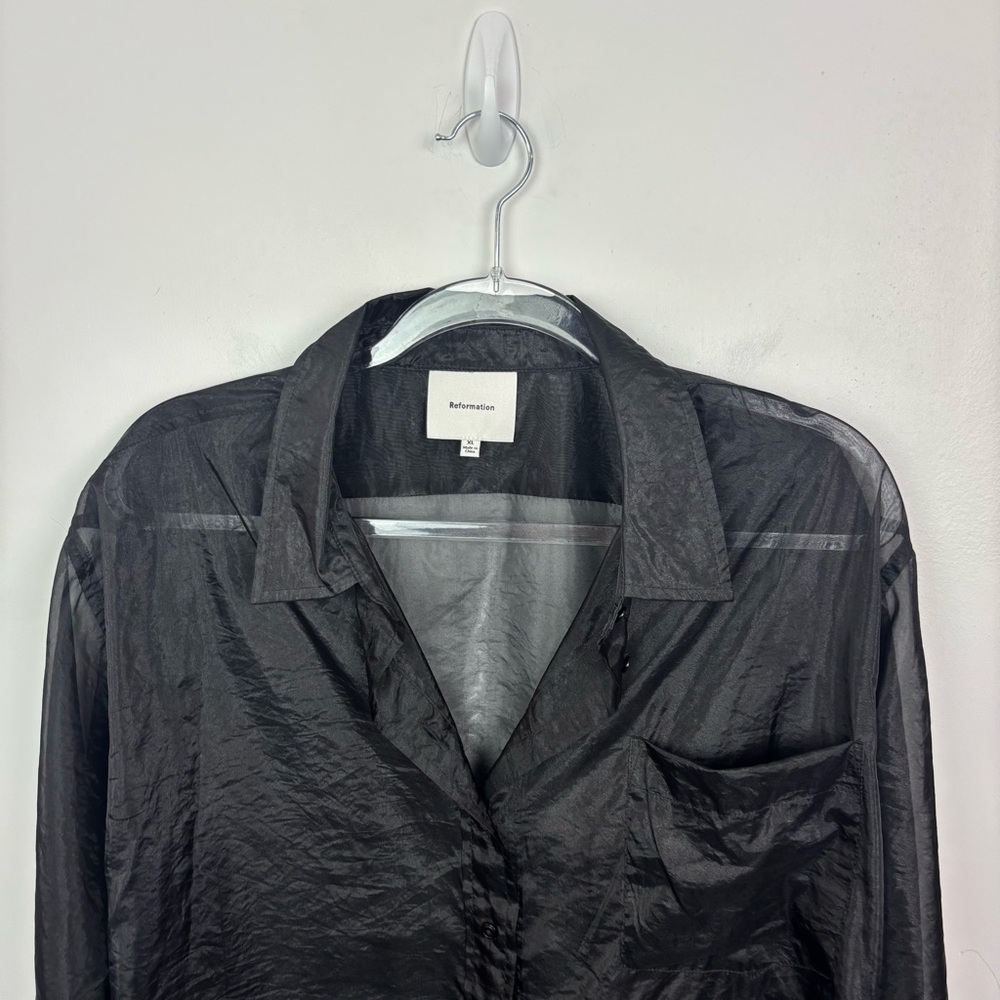 Reformation ELI Oversized Sheer Shirt Black Size XL - Picture 3 of 9